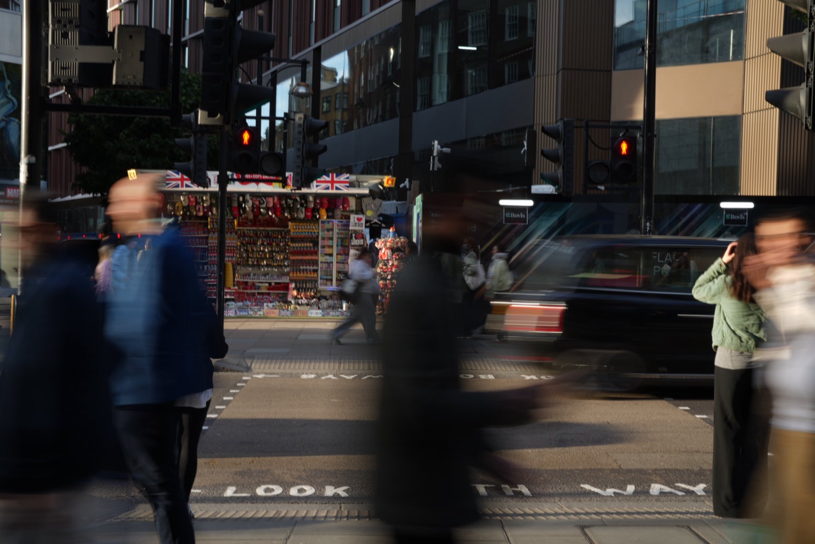 Motion-blurred crosswalk, London
